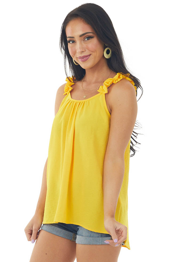 Bright Amber Elastic Ruffle Strap Woven Tank Top