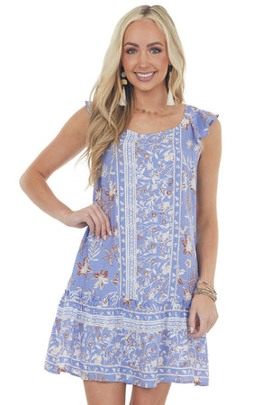 Bright Lavender Floral Cap Sleeve Short Dress 