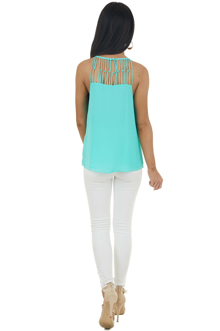 Bright Seafoam Tank Top with Loop Knotted Neckline