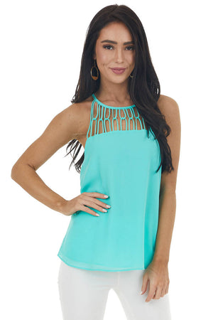 Bright Seafoam Tank Top with Loop Knotted Neckline