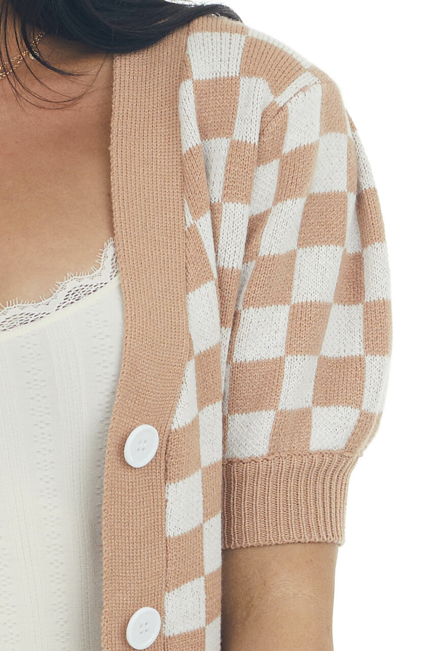 Brown Sugar Checkered Puff Sleeve Cardigan
