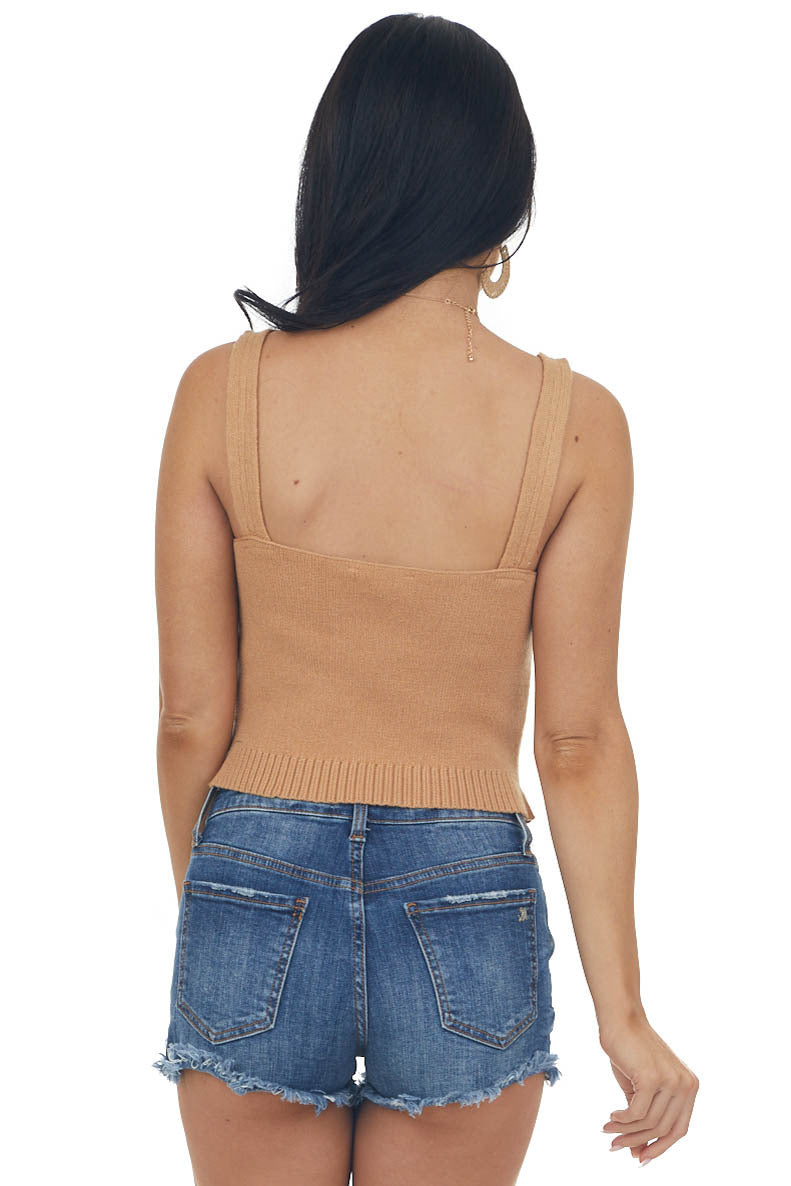 Brown Sugar V Neck Sweater Knit Crop Tank Top