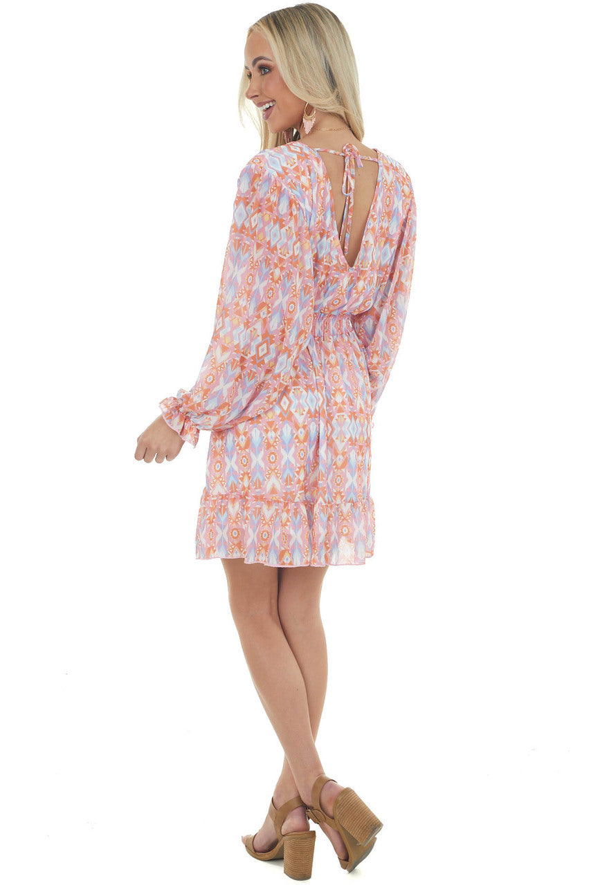 Bubblegum Aztec Surplice Ruffle Short Dress
