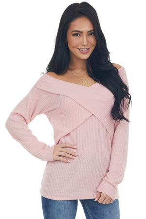 Bubblegum Criss Cross Brushed Waffle Knit Top