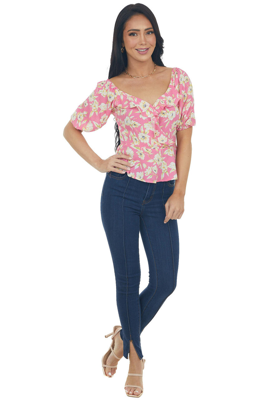 Bubblegum Pink Floral Print Peplum Top