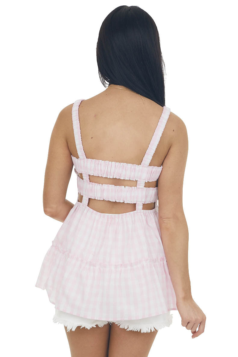 Bubblegum Pink Gingham Smocked Tiered Top