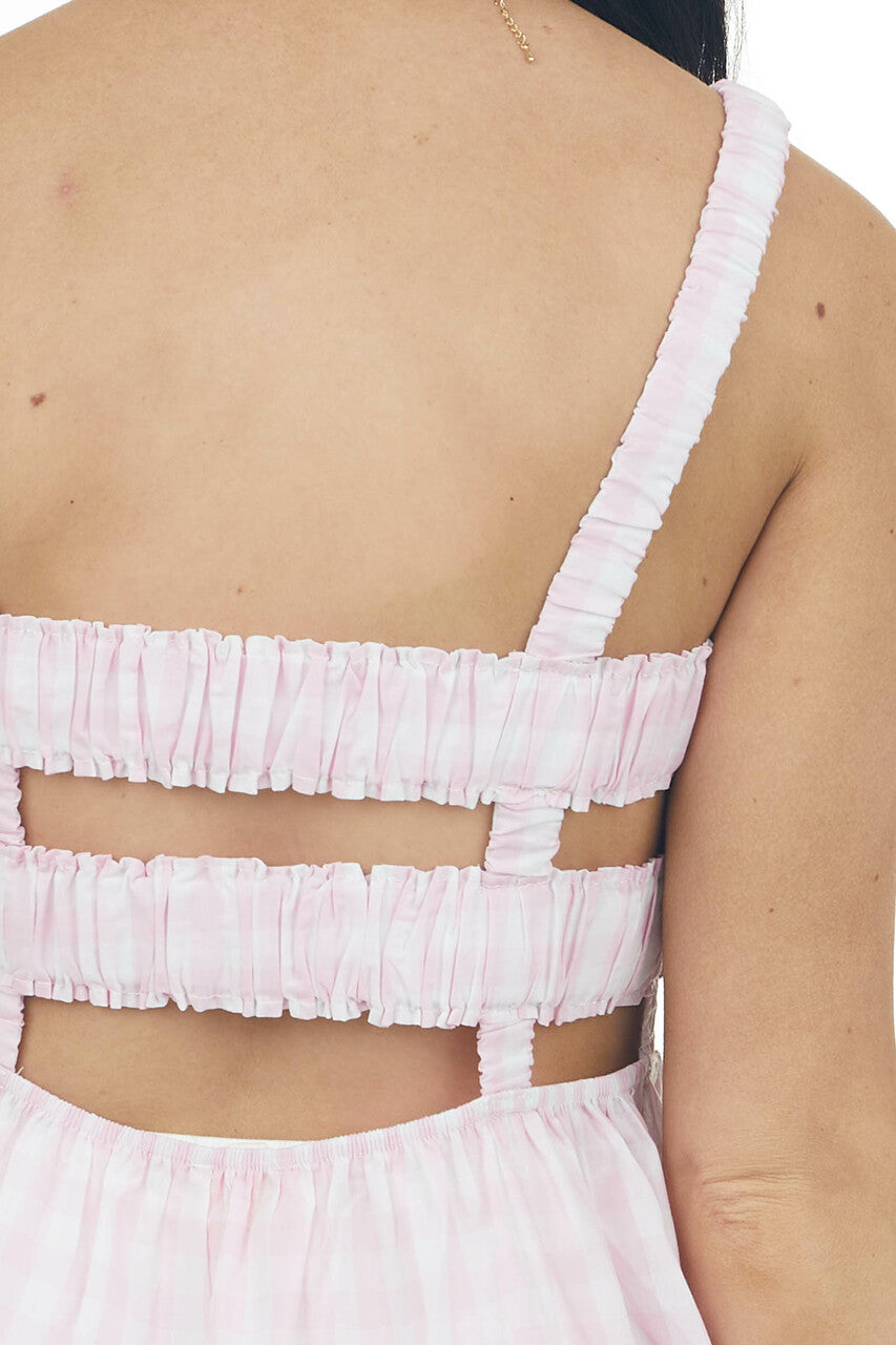 Bubblegum Pink Gingham Smocked Tiered Top