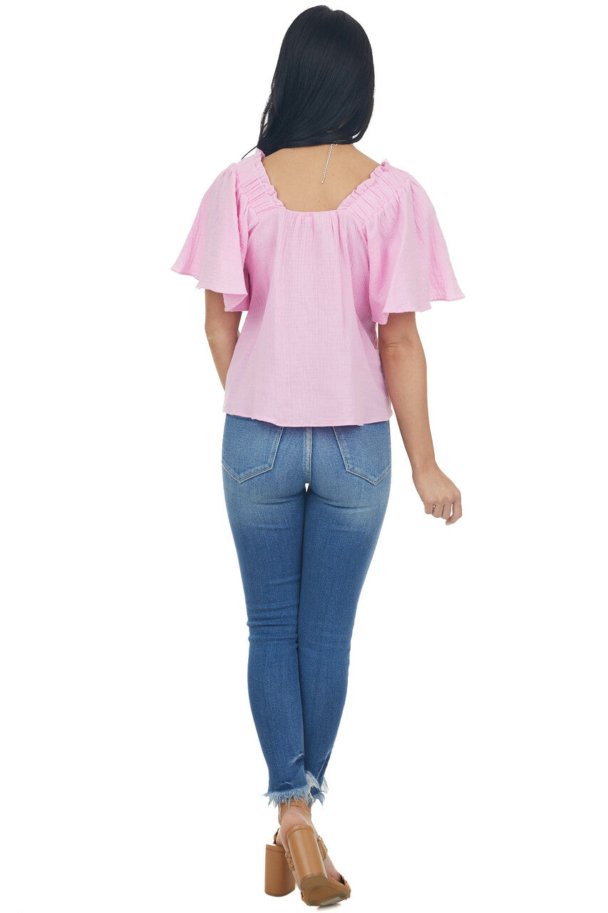 Bubblegum Pink Short Flare Sleeve Top