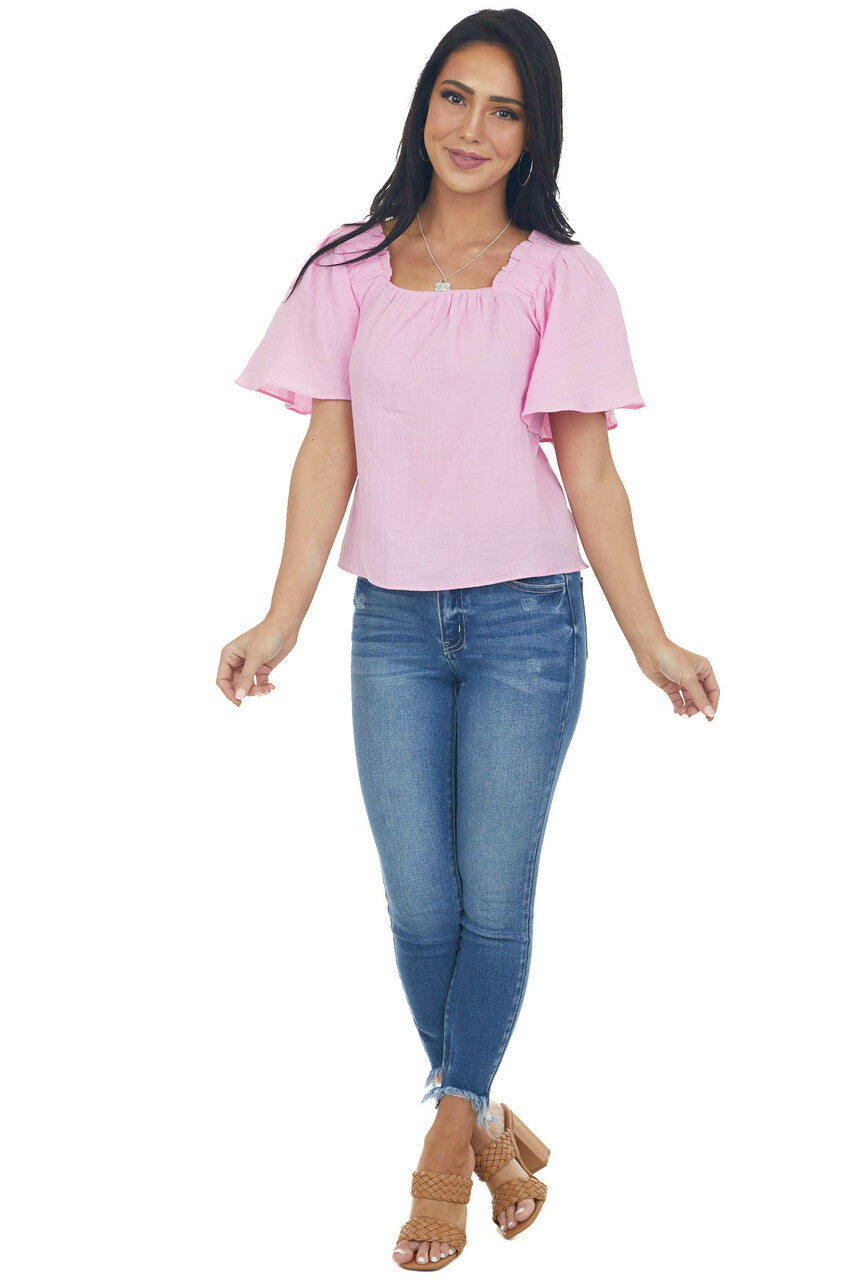 Bubblegum Pink Short Flare Sleeve Top