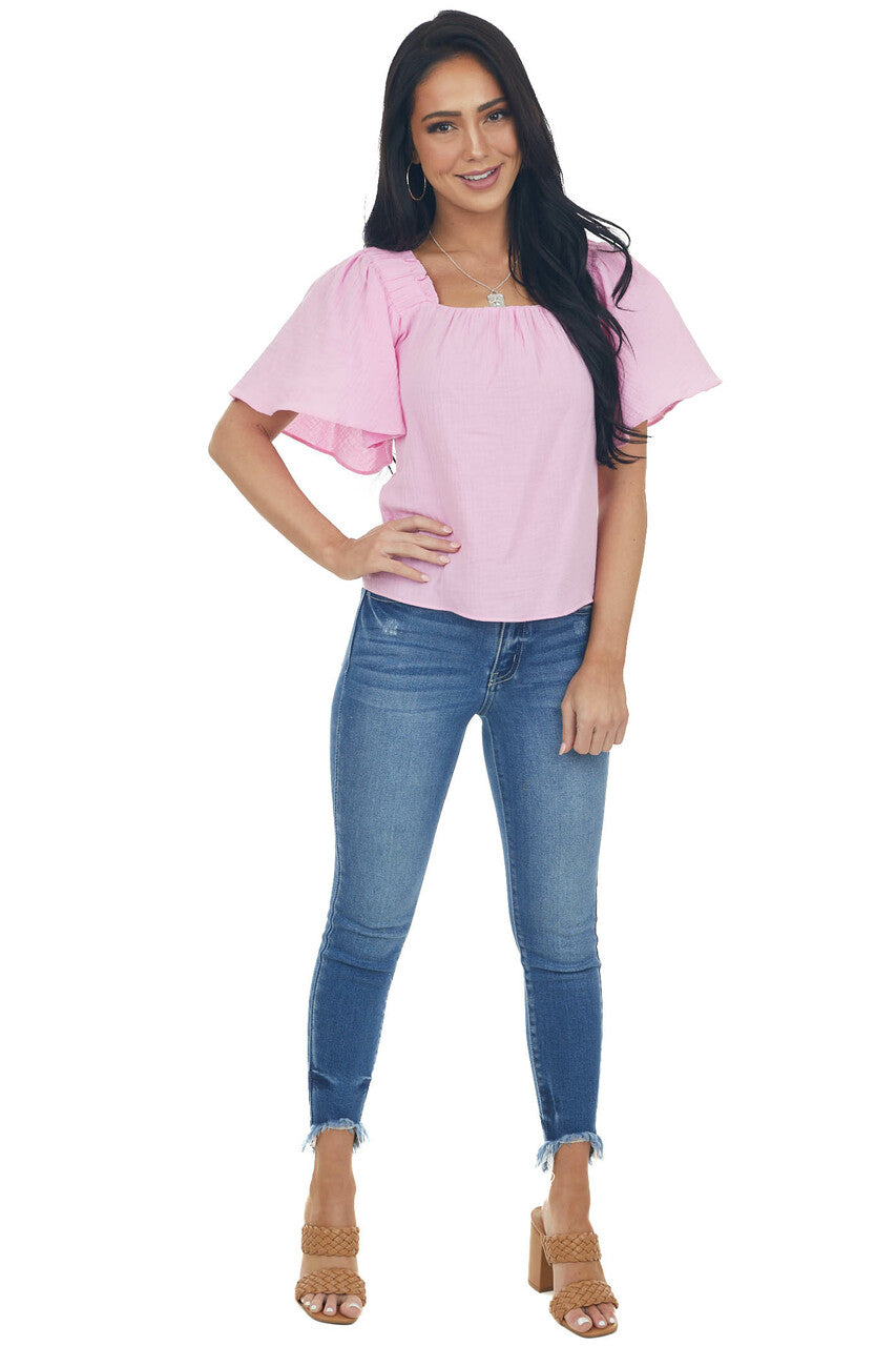 Bubblegum Pink Short Flare Sleeve Top