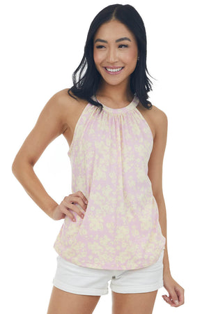 Bubblegum Floral Print Halter Neck Tank Top 