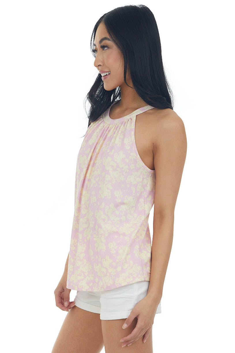Bubblegum Floral Print Halter Neck Tank Top 