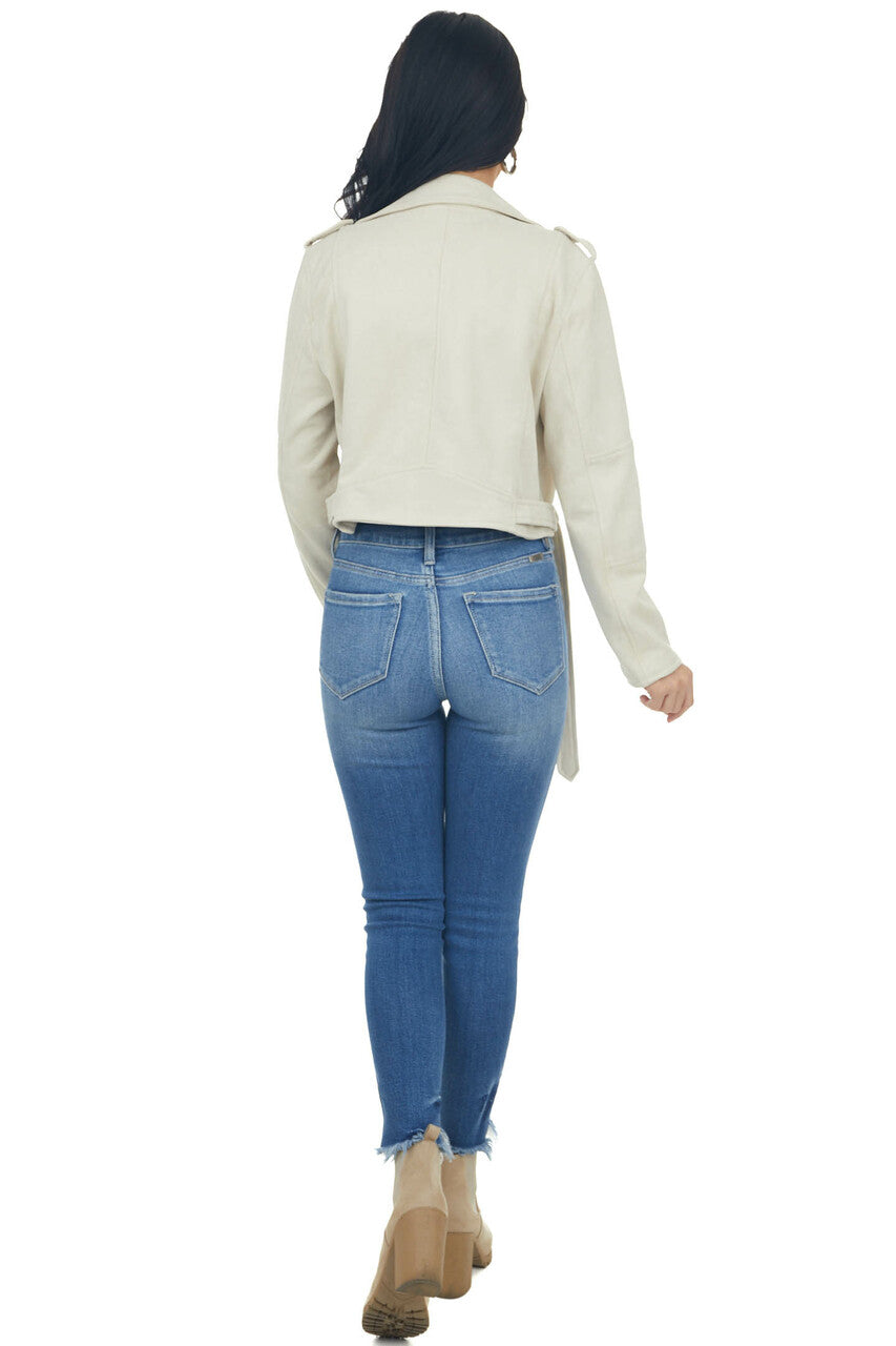 Buttercream Faux Suede Cropped Moto Jacket