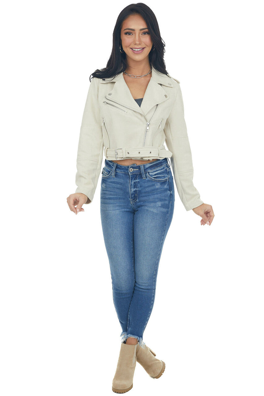 Buttercream Faux Suede Cropped Moto Jacket