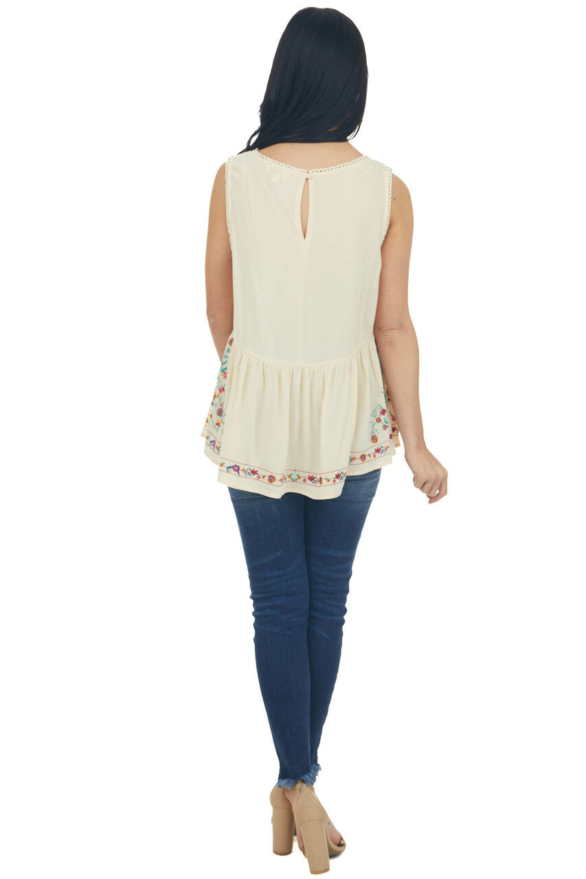 Buttercream Floral Embroidered Drop Waist Top