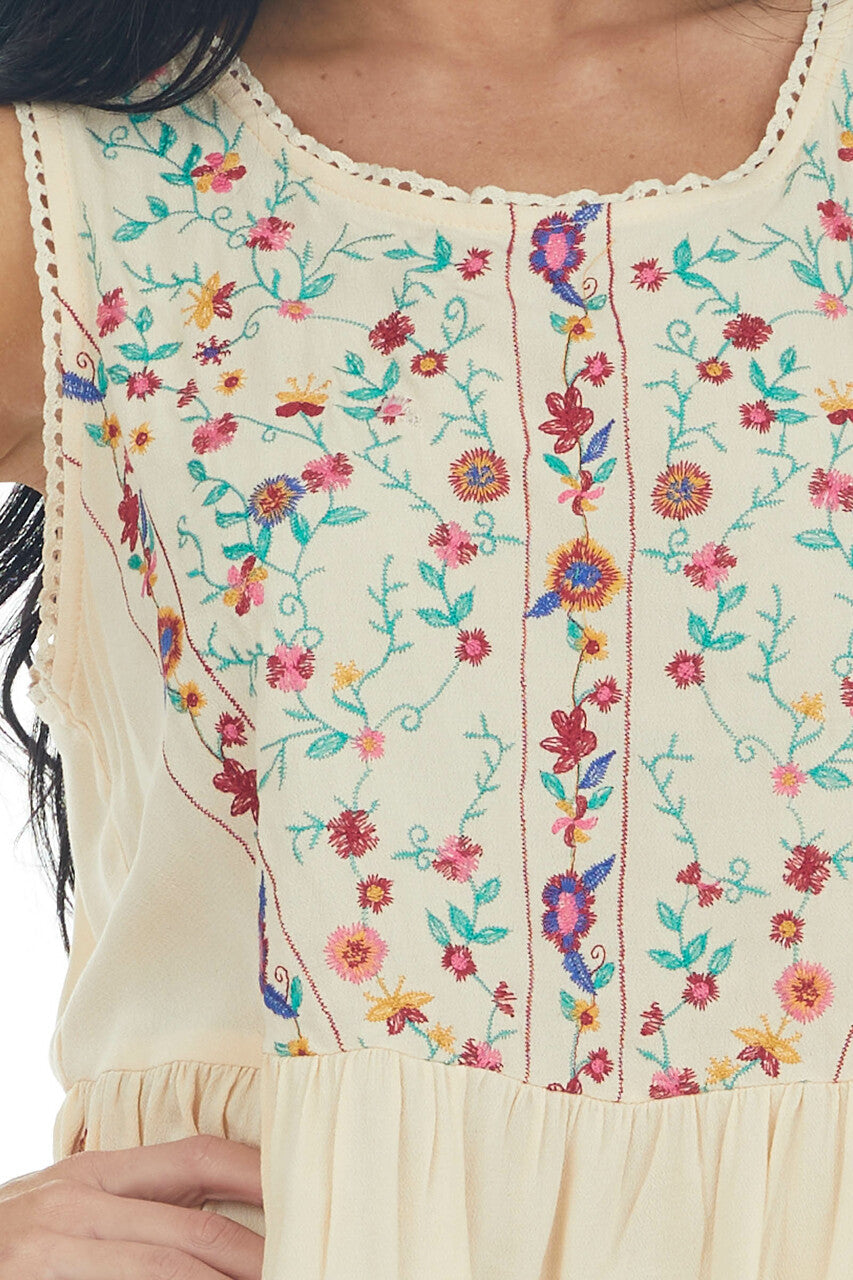Buttercream Floral Embroidered Drop Waist Top