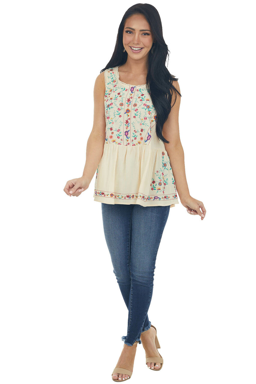 Buttercream Floral Embroidered Drop Waist Top