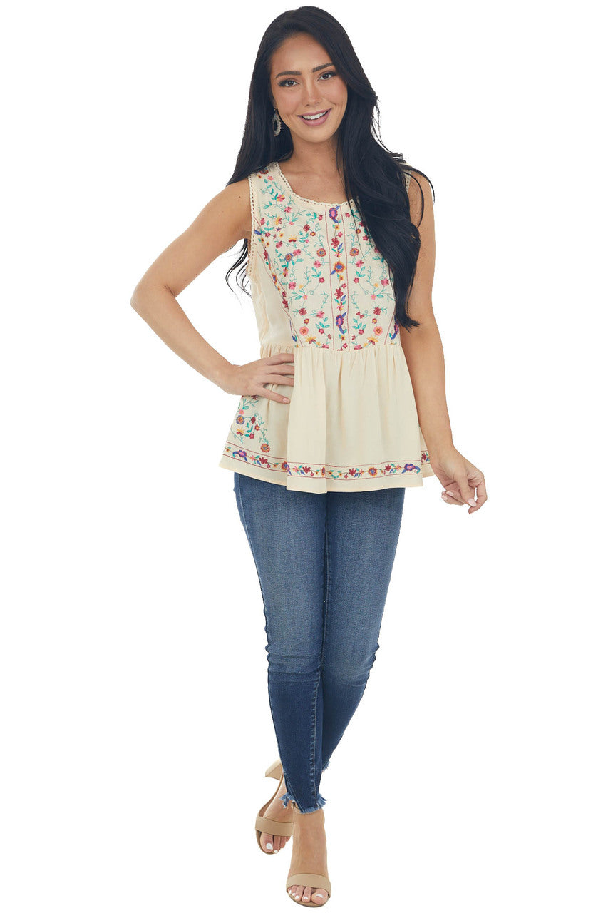 Buttercream Floral Embroidered Drop Waist Top