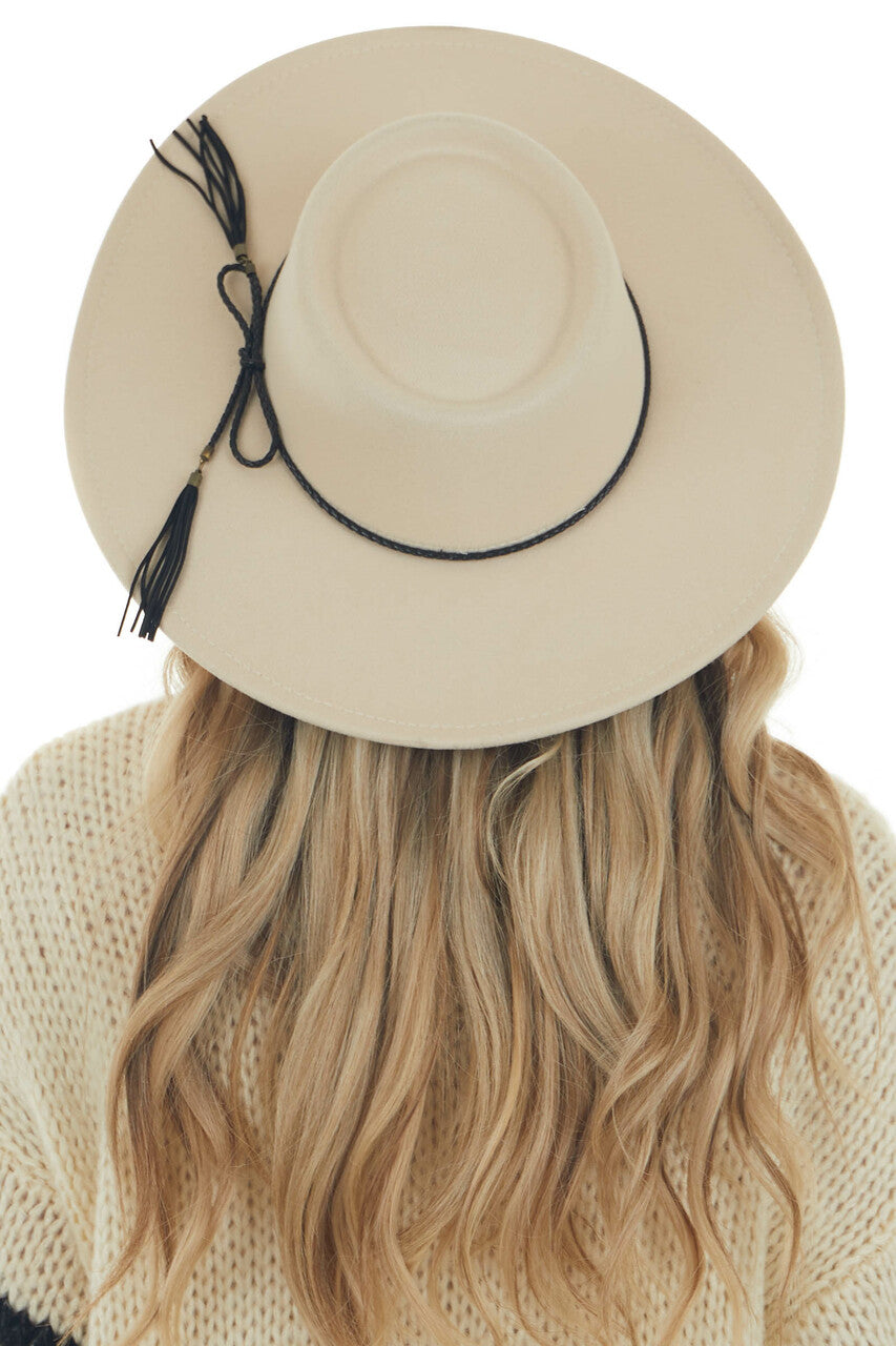Buttercream Leather Tied Wide Brim Gambler Hat