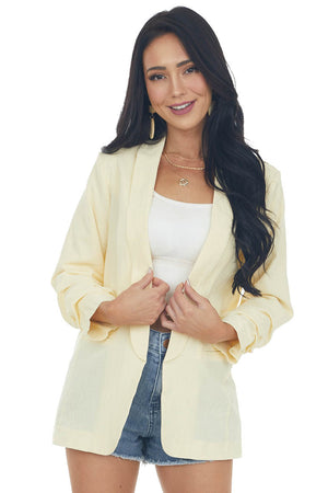 Buttercream Open Front 3/4 Sleeve Woven Blazer