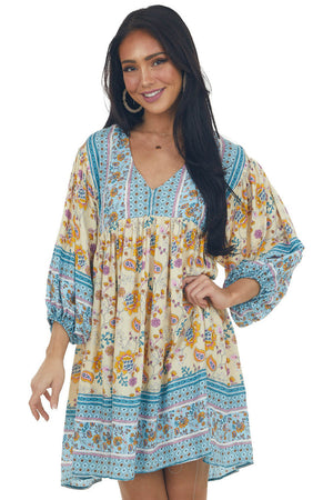 Buttercream Printed Puff Sleeve Babydoll Dress 