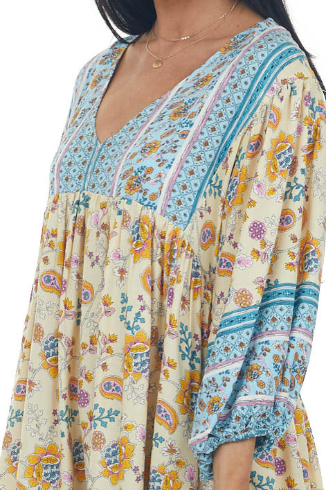 Buttercream Printed Puff Sleeve Babydoll Dress 