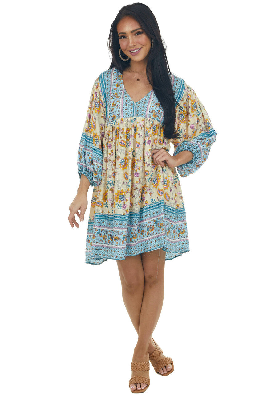 Buttercream Printed Puff Sleeve Babydoll Dress 