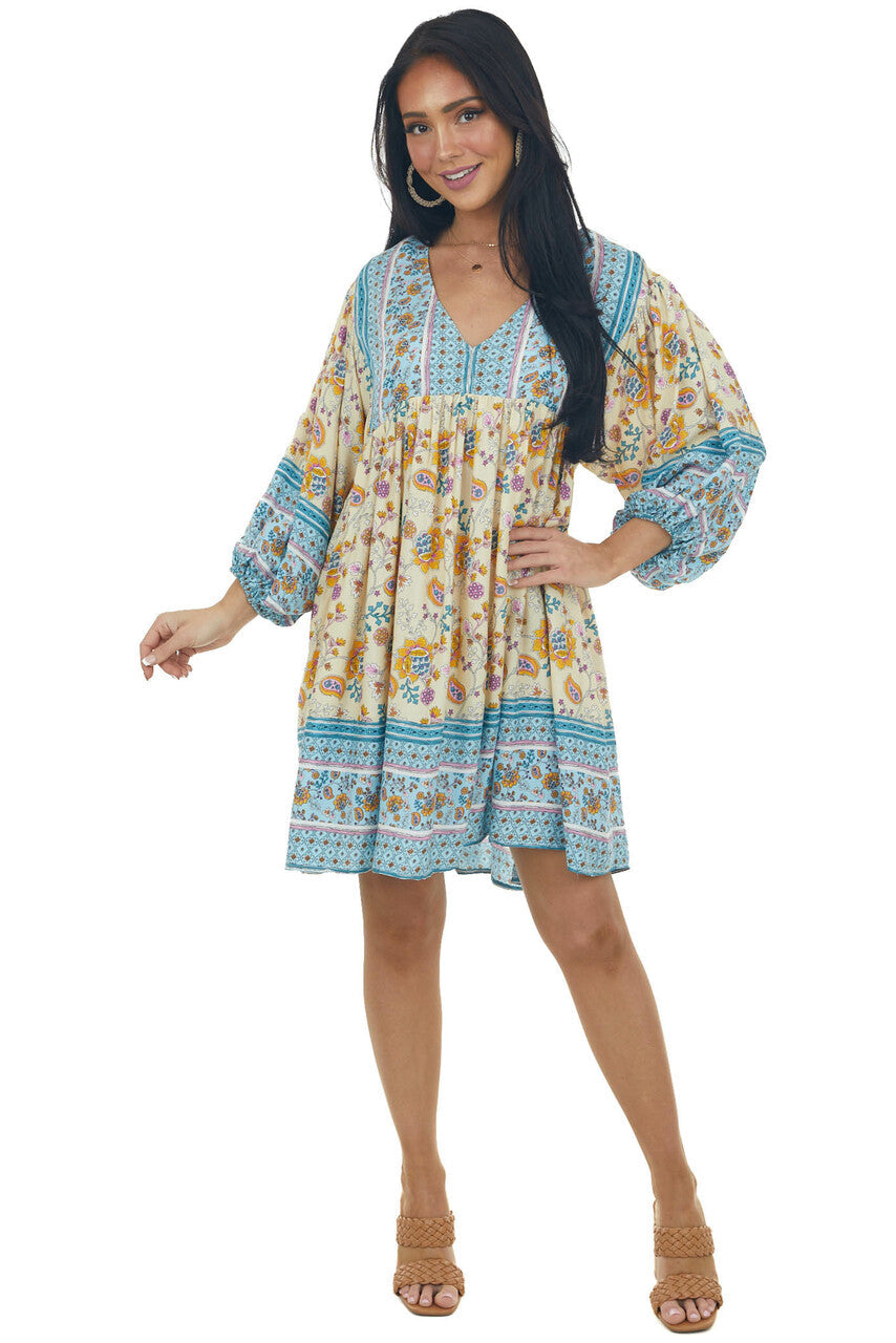 Buttercream Printed Puff Sleeve Babydoll Dress 