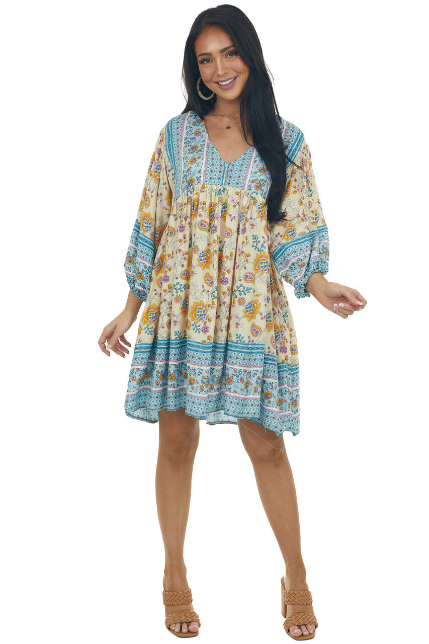 Buttercream Printed Puff Sleeve Babydoll Dress 