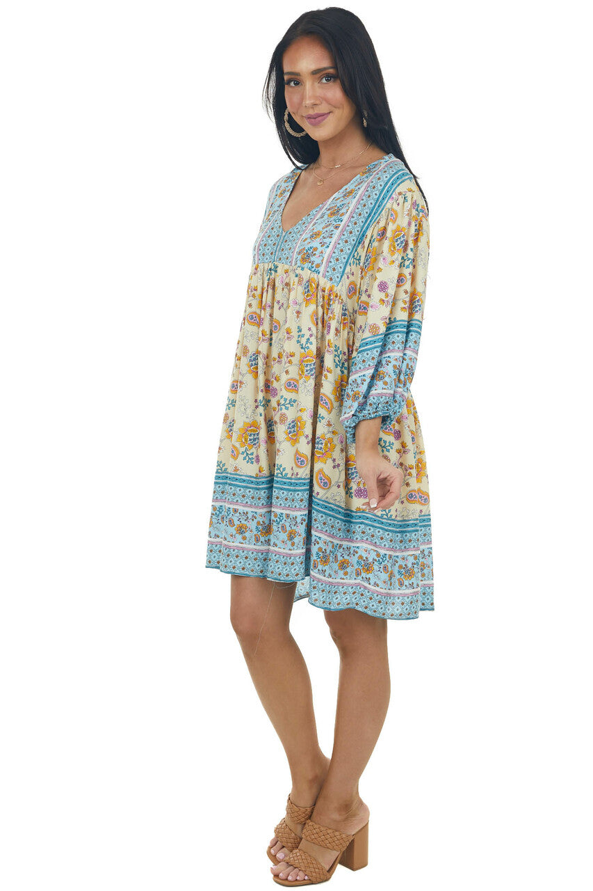 Buttercream Printed Puff Sleeve Babydoll Dress 