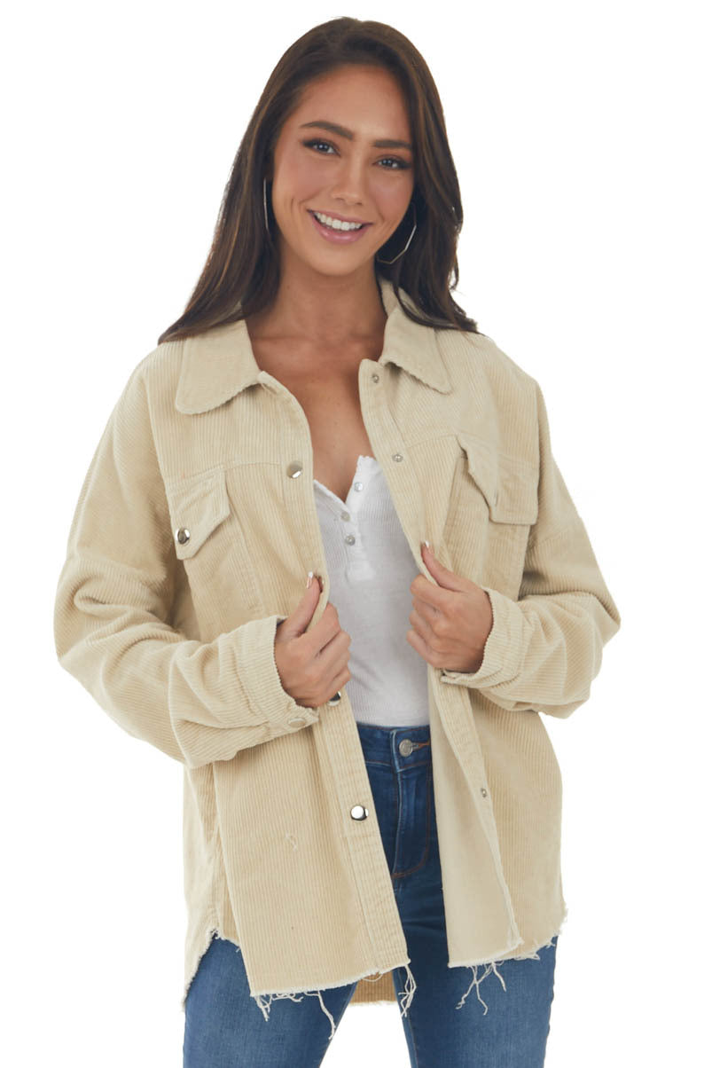 Buttercream Snap Button Down Corduroy Shacket 