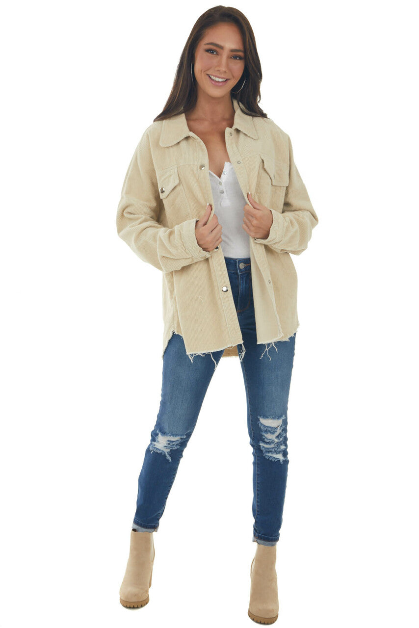 Buttercream Snap Button Down Corduroy Shacket 