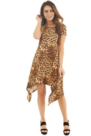 Caramel Leopard Print Short Sleeve Knit Dress 