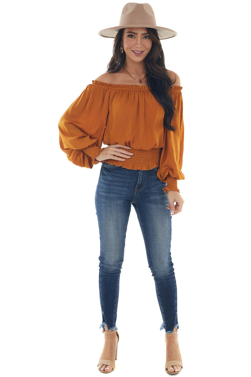 Caramel Off Shoulder Long Sleeve Blouse 