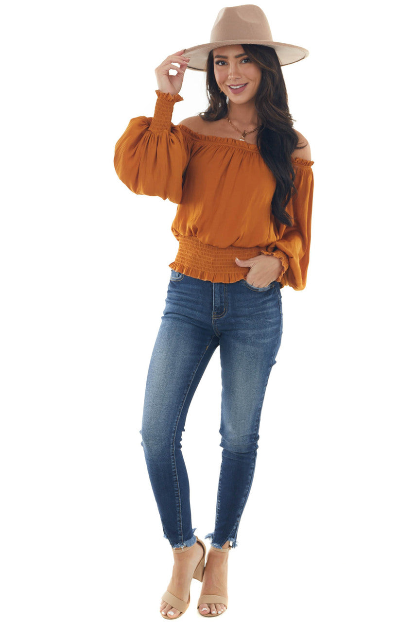 Caramel Off Shoulder Long Sleeve Blouse 