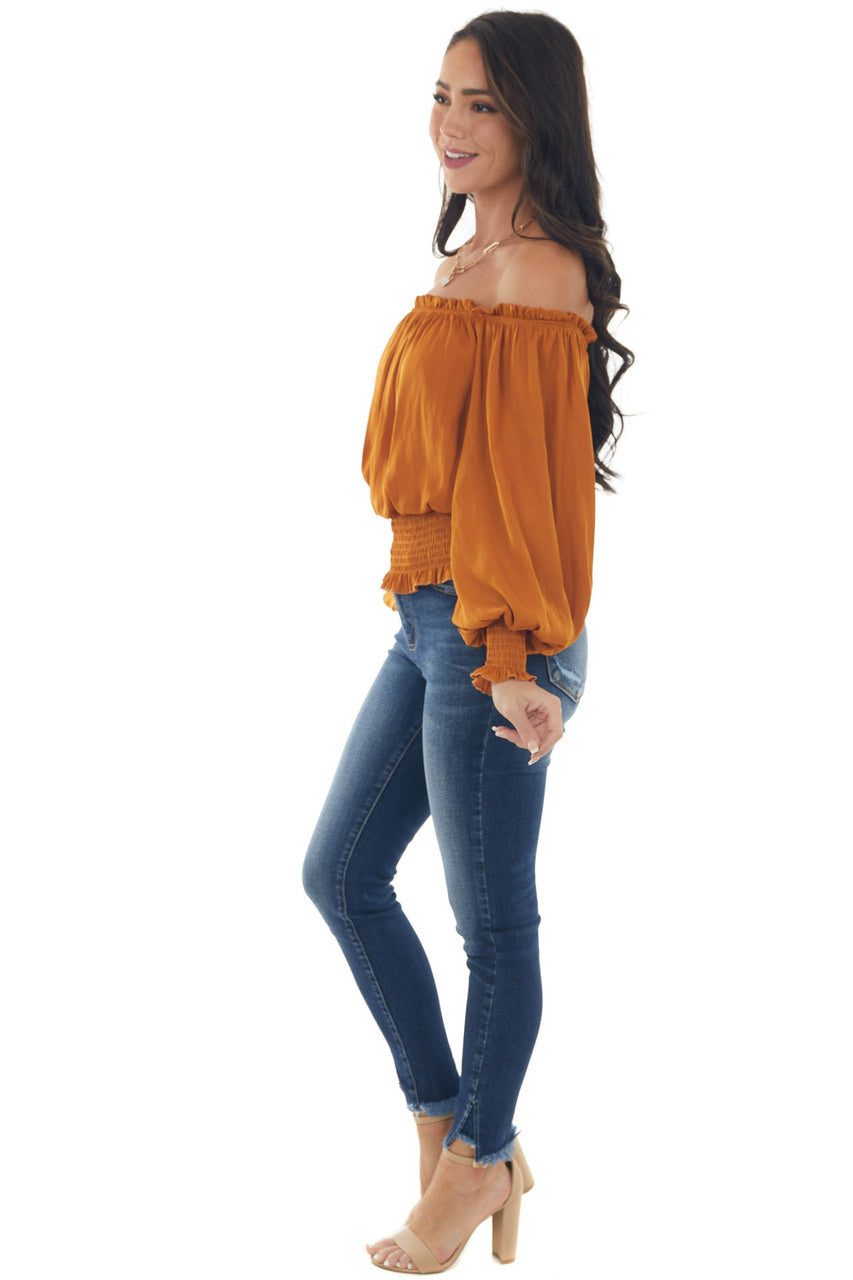 Caramel Off Shoulder Long Sleeve Blouse 
