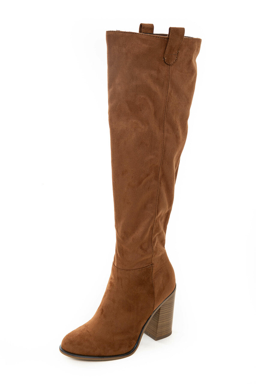 Caramel Suede Block Heel Knee High Boots