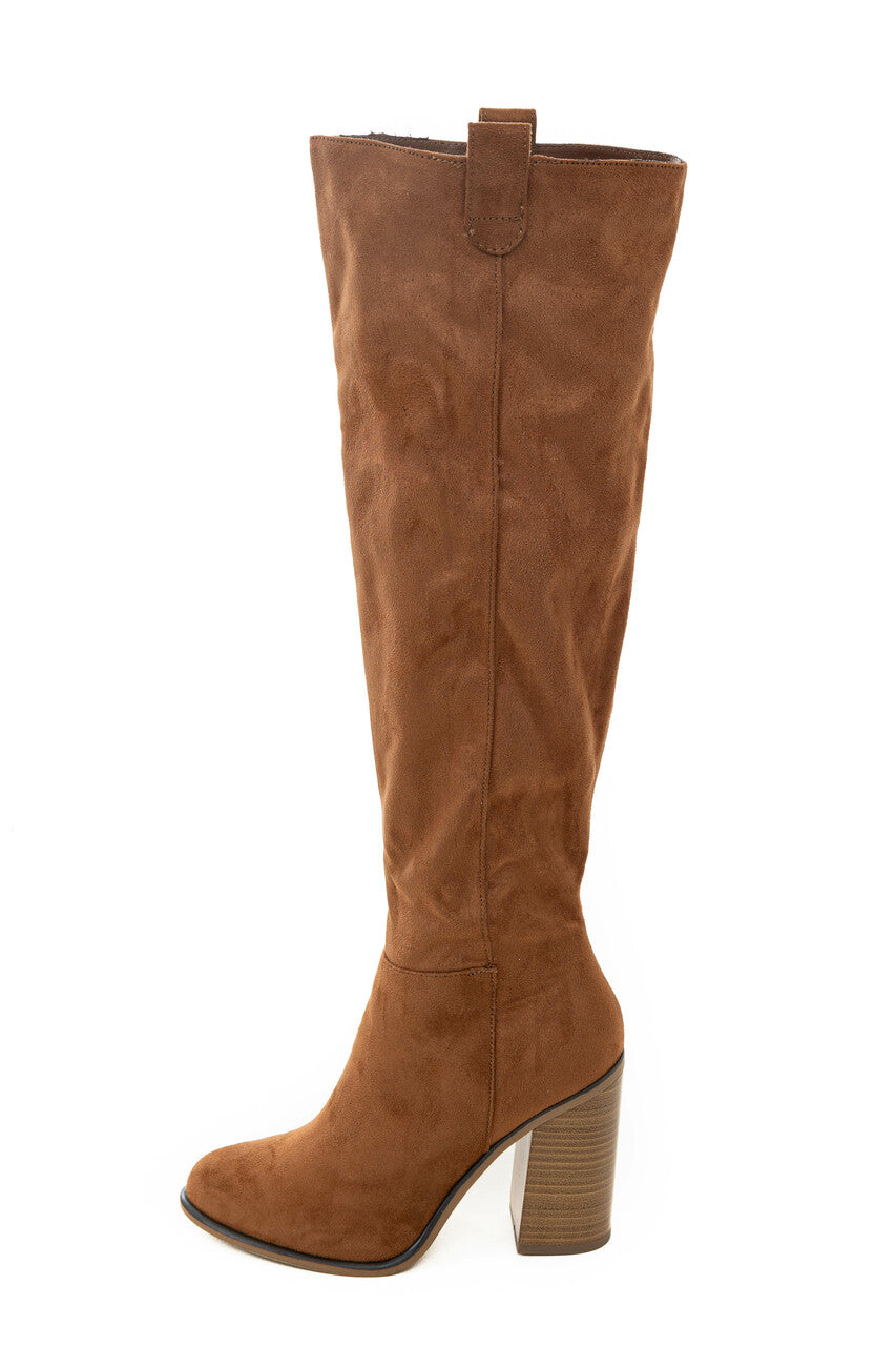Caramel Suede Block Heel Knee High Boots