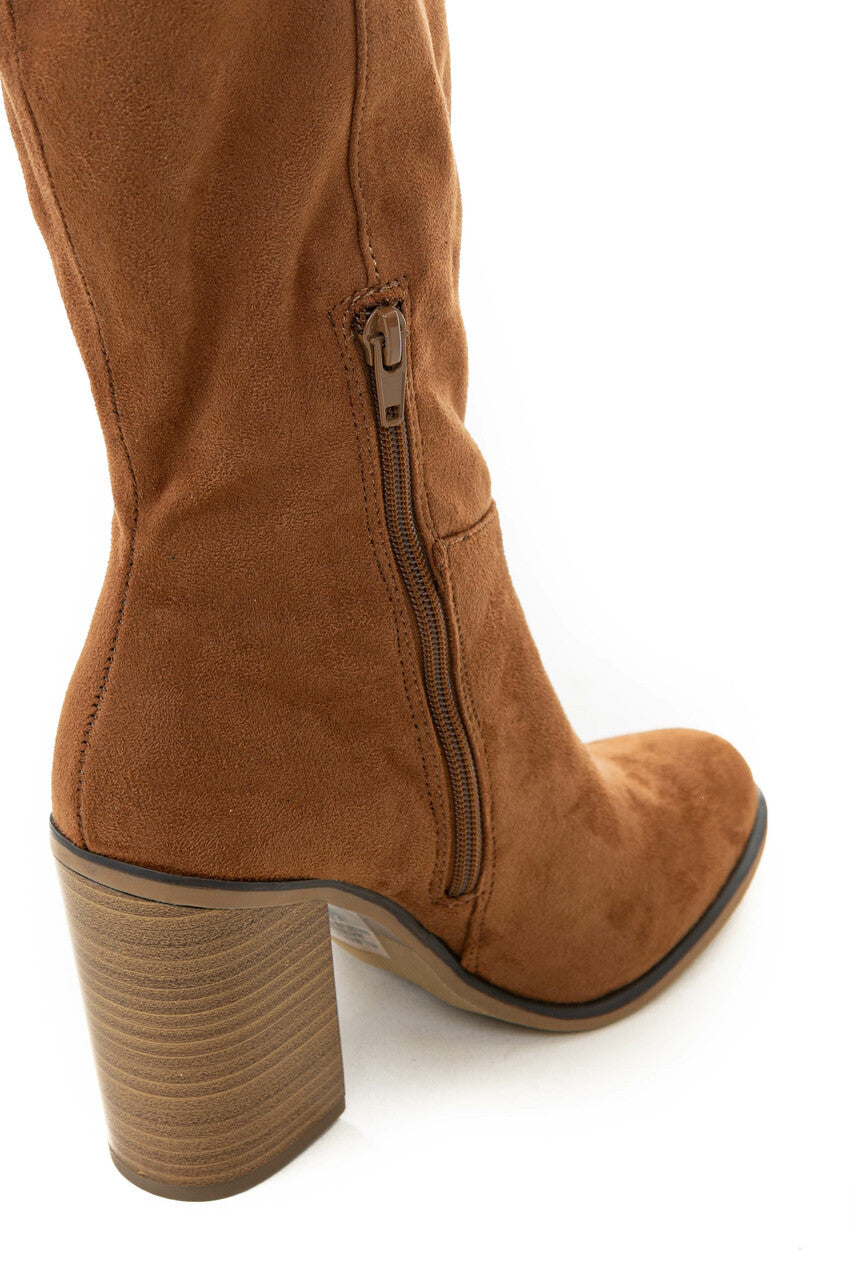 Caramel Suede Block Heel Knee High Boots