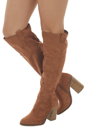 Caramel Suede Block Heel Knee High Boots