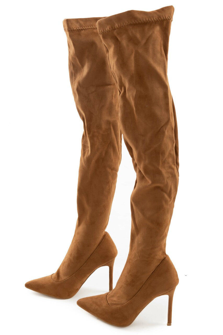 Caramel Suede Stiletto Heel Thigh High Boots
