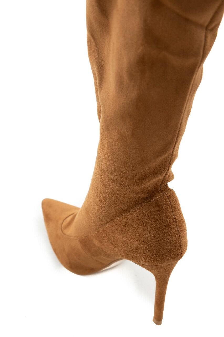 Caramel Suede Stiletto Heel Thigh High Boots