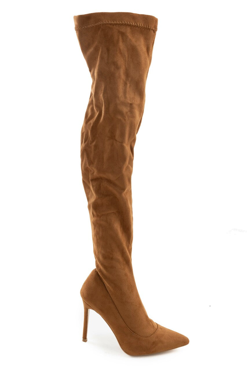 Caramel Suede Stiletto Heel Thigh High Boots