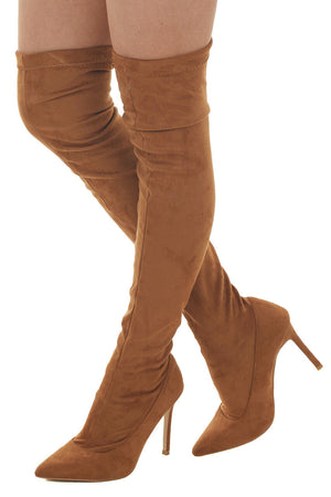Caramel Suede Stiletto Heel Thigh High Boots