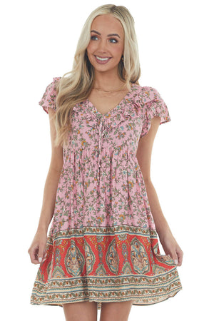 Carnation Multiprint Cap Sleeve Short Dress