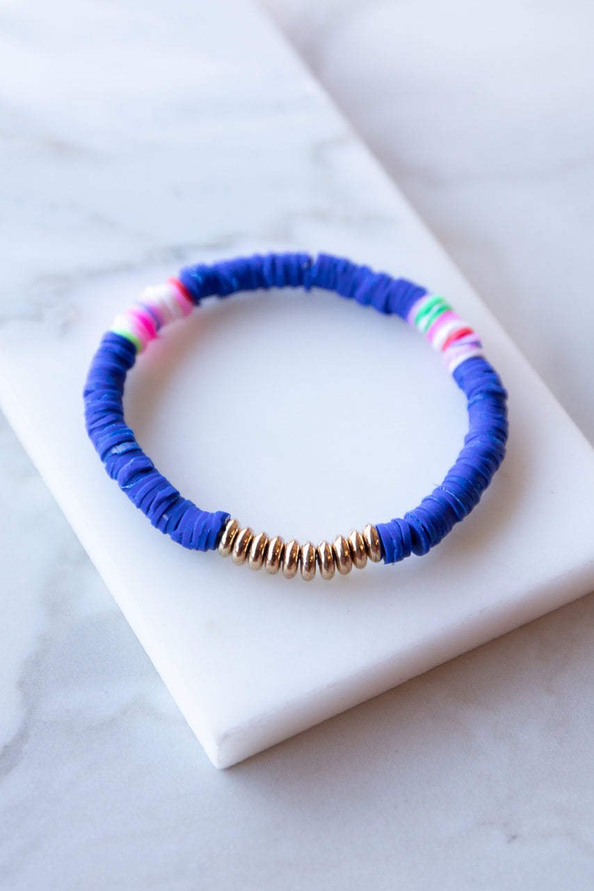 Catalina Disc Bead with Gold Bead Accent Elastic Bracelet