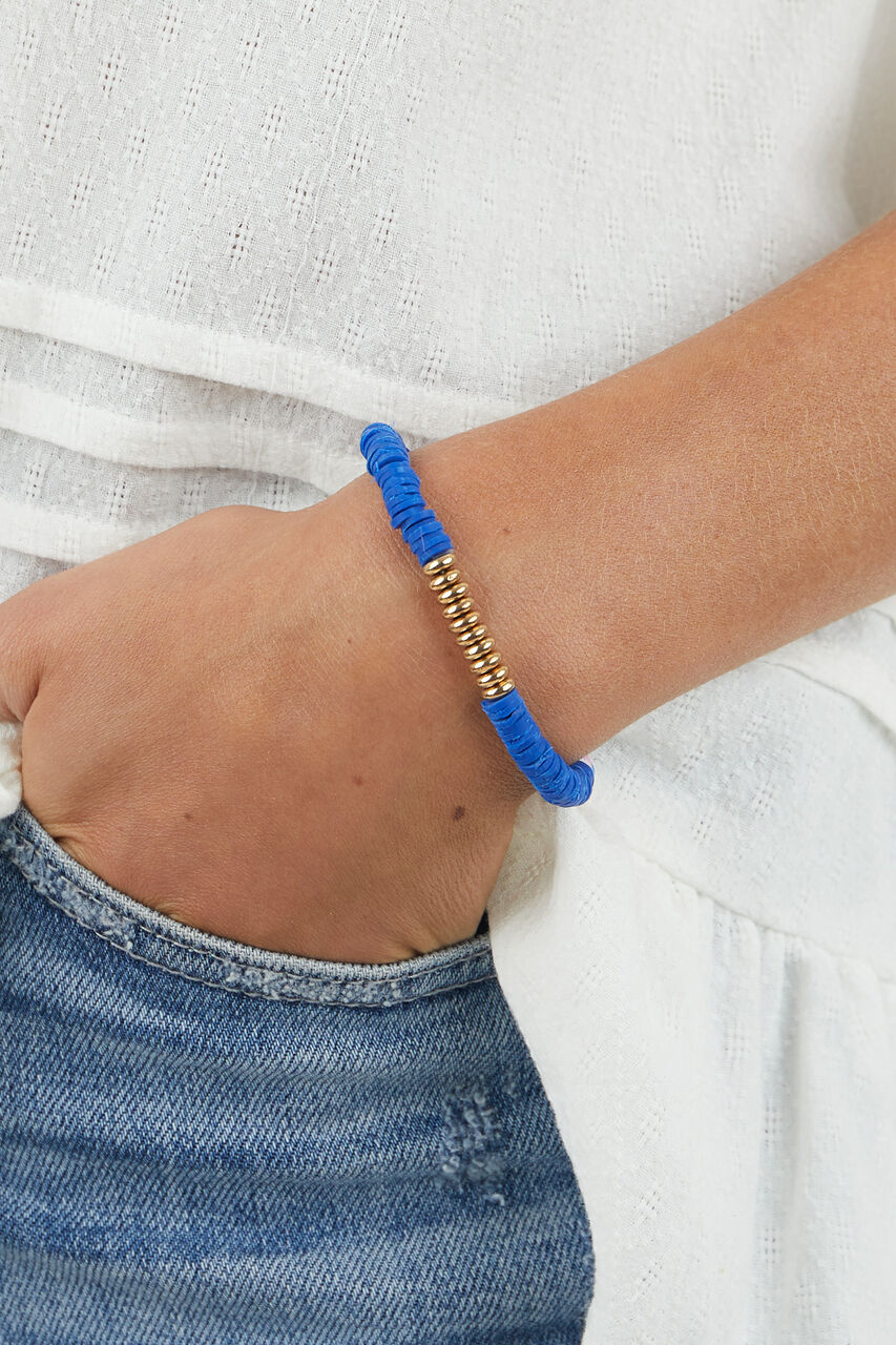 Catalina Disc Bead with Gold Bead Accent Elastic Bracelet
