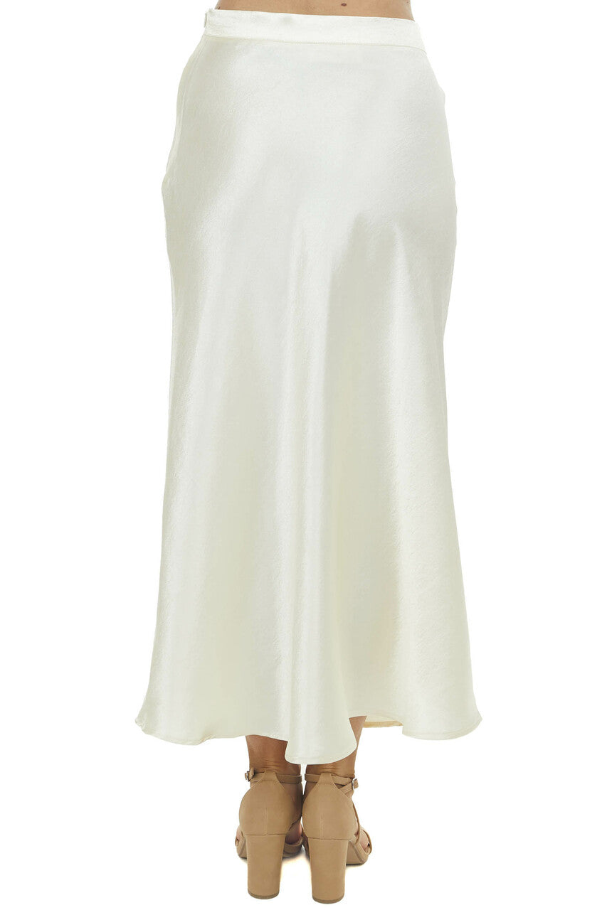 Champagne A-Line Satin Woven Midi Skirt