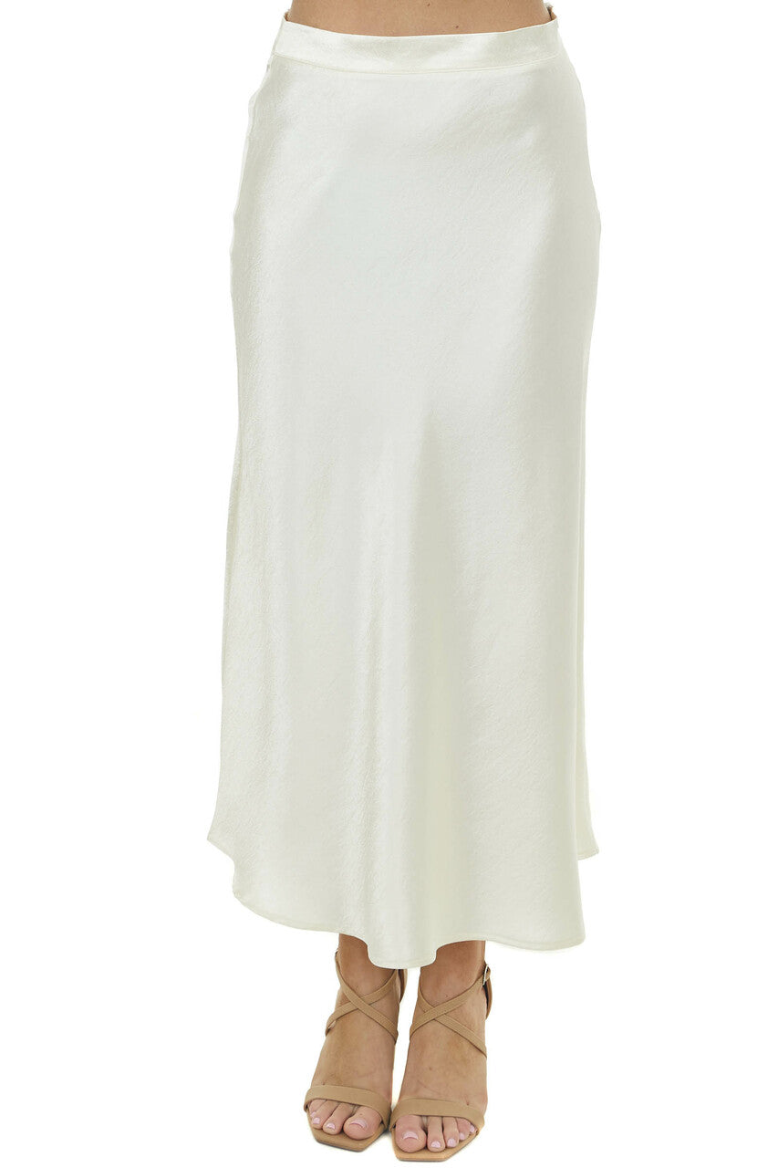 Champagne A-Line Satin Woven Midi Skirt