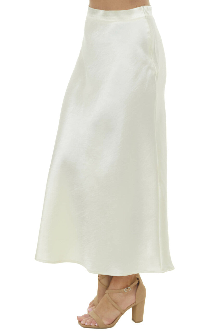 Champagne A-Line Satin Woven Midi Skirt